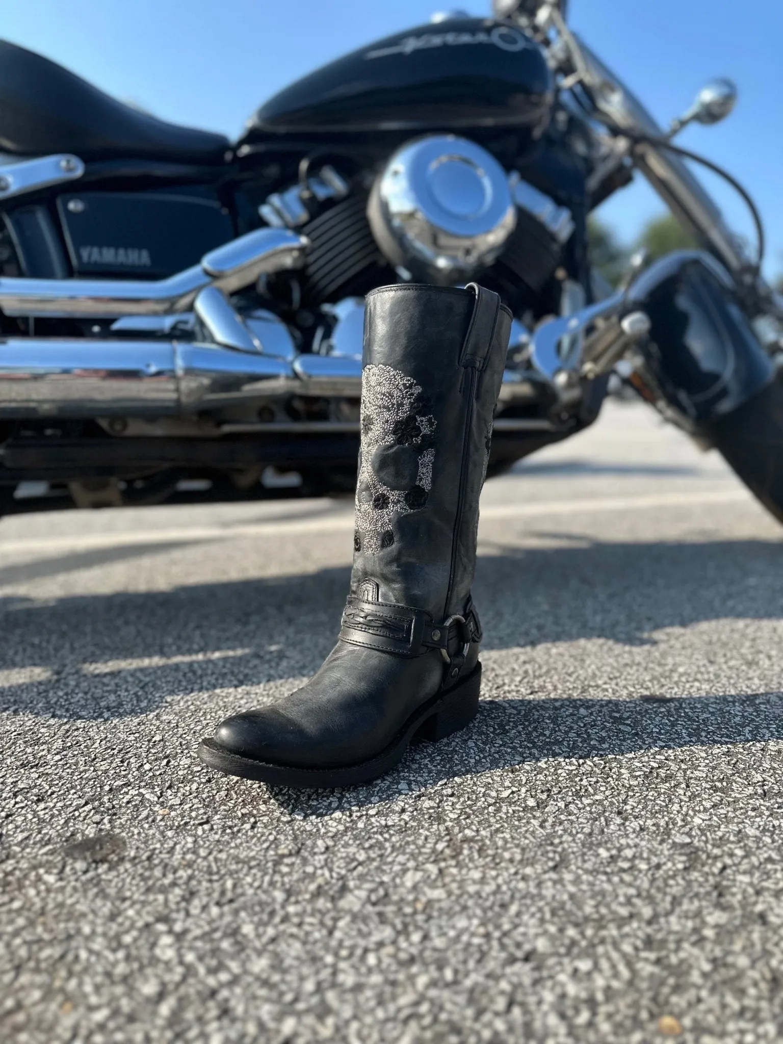 Corral Women's 13" Embroidered Skull & Harness Round Toe Western Motorcycle Boot