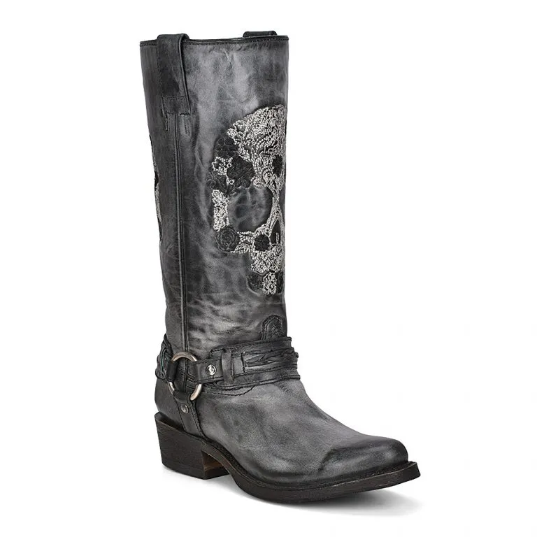 Corral Women's 13" Embroidered Skull & Harness Round Toe Western Motorcycle Boot