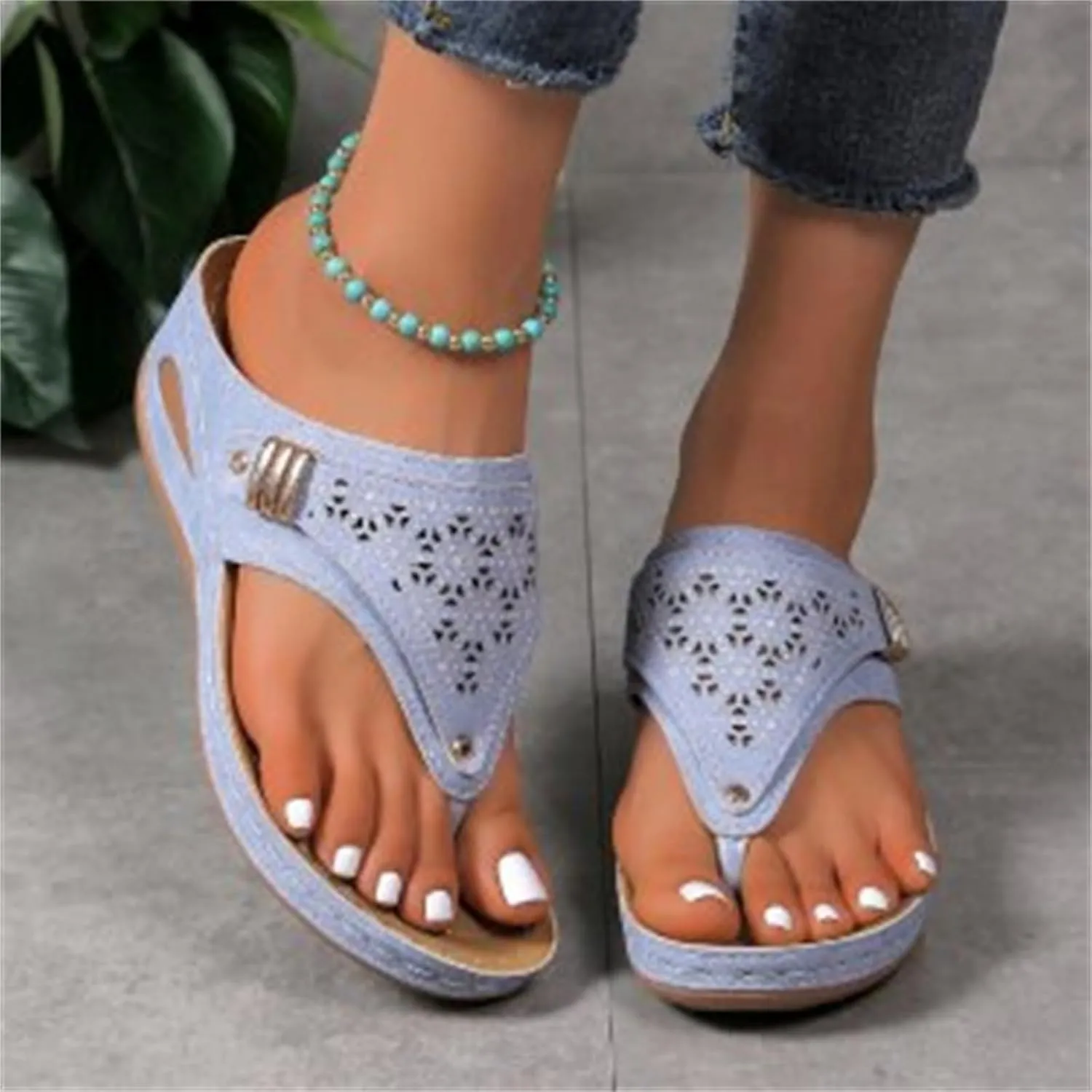 CRNTCEM Womens Sandals with Arch Support Slip On Orthotic Flip Flops Comfy Plantar Fasciitis Yoga Mat Cushion Thong Sandals