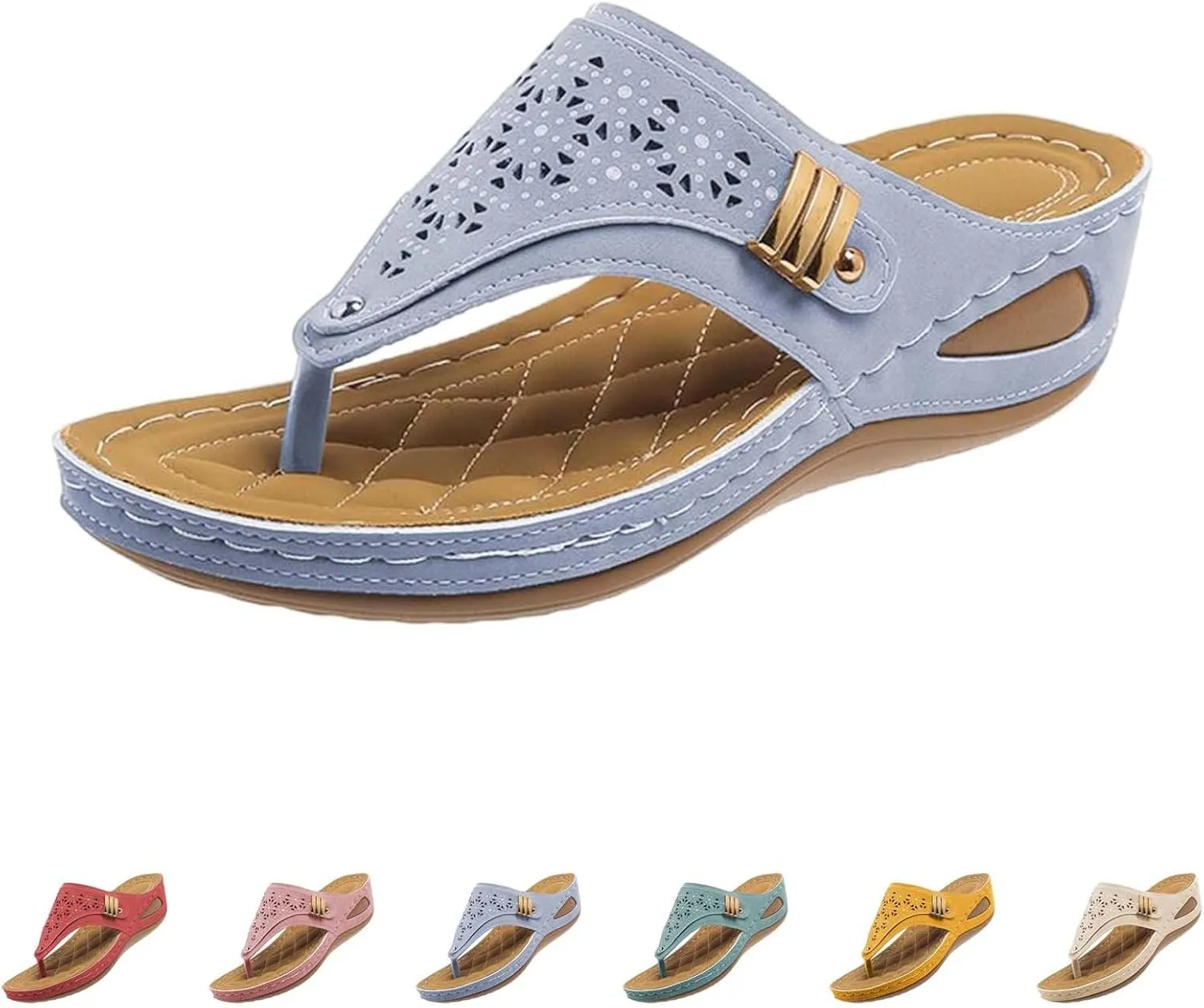 CRNTCEM Womens Sandals with Arch Support Slip On Orthotic Flip Flops Comfy Plantar Fasciitis Yoga Mat Cushion Thong Sandals