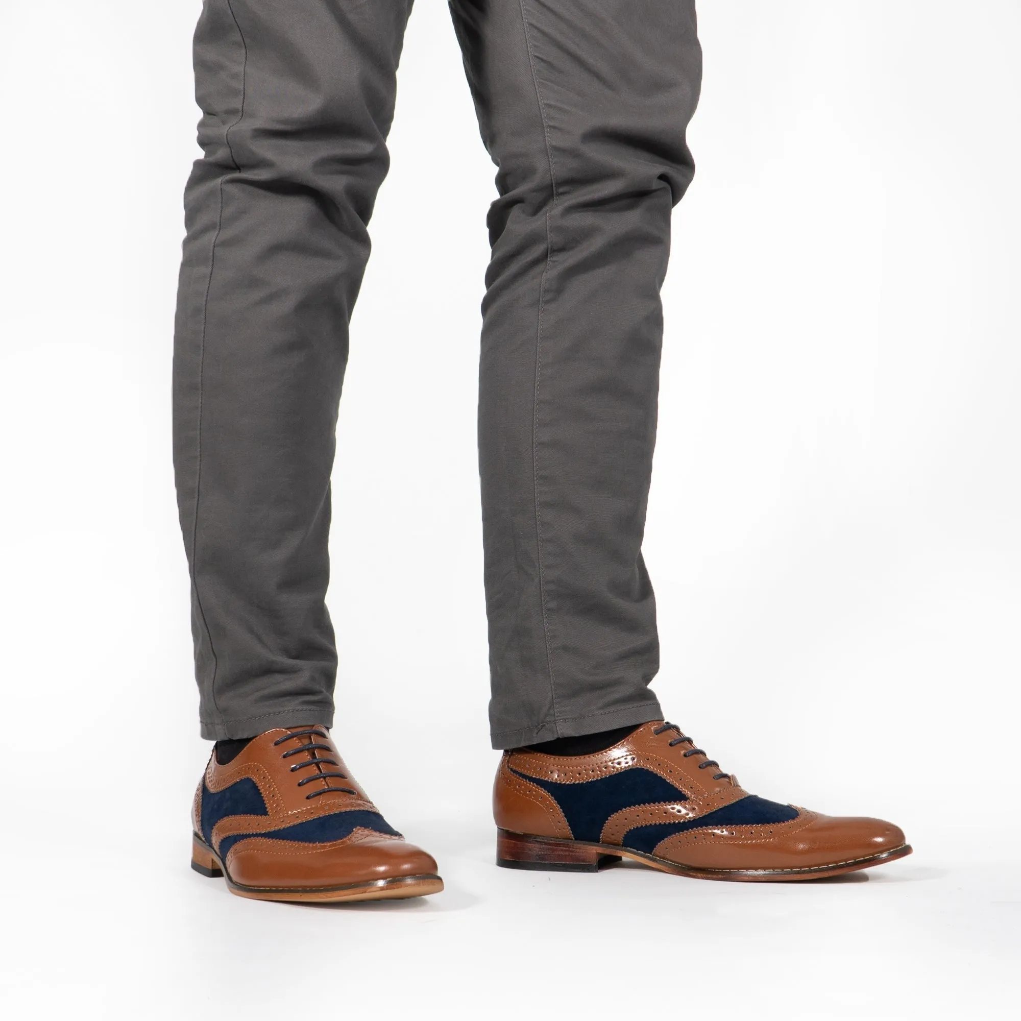 DAVID Mens Two Tone Brogues Tan/Navy