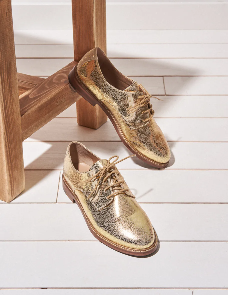 Derbies Laurette - Cuir Craquelé Doré