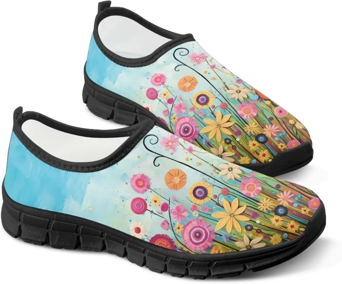 Doojoayie Floral Theme Shoes for Women Slip On Shoes Summer Casual Shoes for Travel