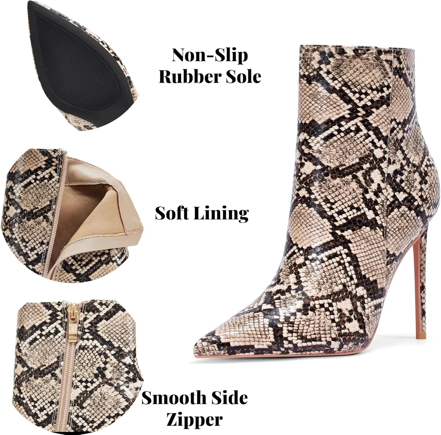 Elisabet Tang Women Heeled Ankle Booties,Sexy Pointed Toe 4 inch Stiletto High Heel Fashion Ankle & Booties with Side Zipper High Heel Boots Dress Evening Party Boots Shoes