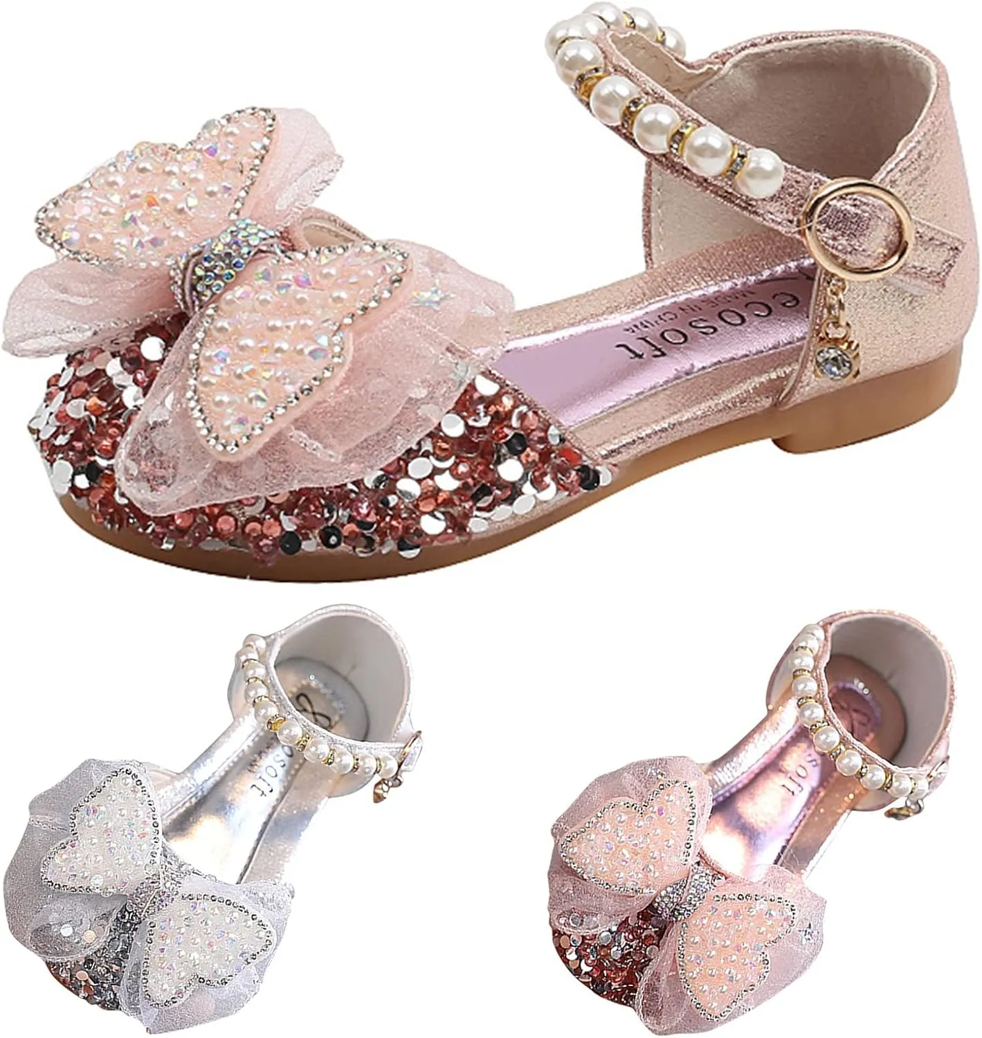 Fashion Spring and Summer Girls Sandals Party Dress Dance Show Princess Shoes Rhinestone Double Girl Sandal Size 12 (Silver, 3-3.5 Years Toddler)