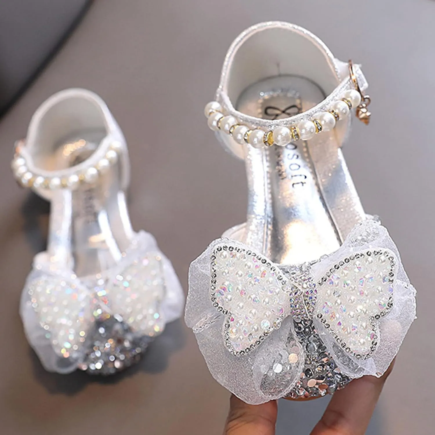 Fashion Spring and Summer Girls Sandals Party Dress Dance Show Princess Shoes Rhinestone Double Girl Sandal Size 12 (Silver, 3-3.5 Years Toddler)