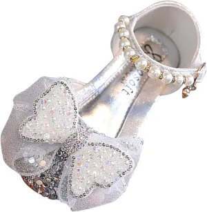 Fashion Spring and Summer Girls Sandals Party Dress Dance Show Princess Shoes Rhinestone Double Girl Sandal Size 12 (Silver, 3-3.5 Years Toddler)