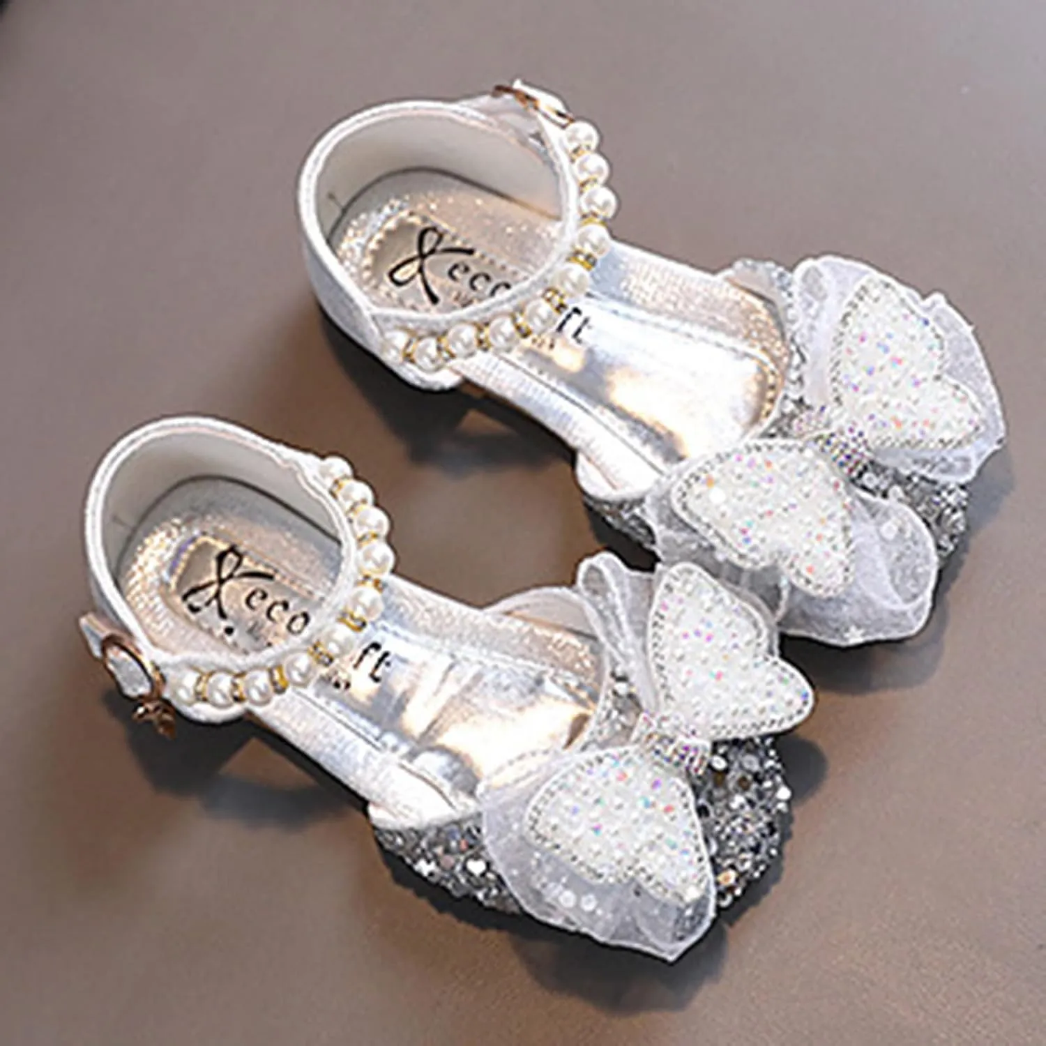 Fashion Spring and Summer Girls Sandals Party Dress Dance Show Princess Shoes Rhinestone Double Girl Sandal Size 12 (Silver, 3-3.5 Years Toddler)