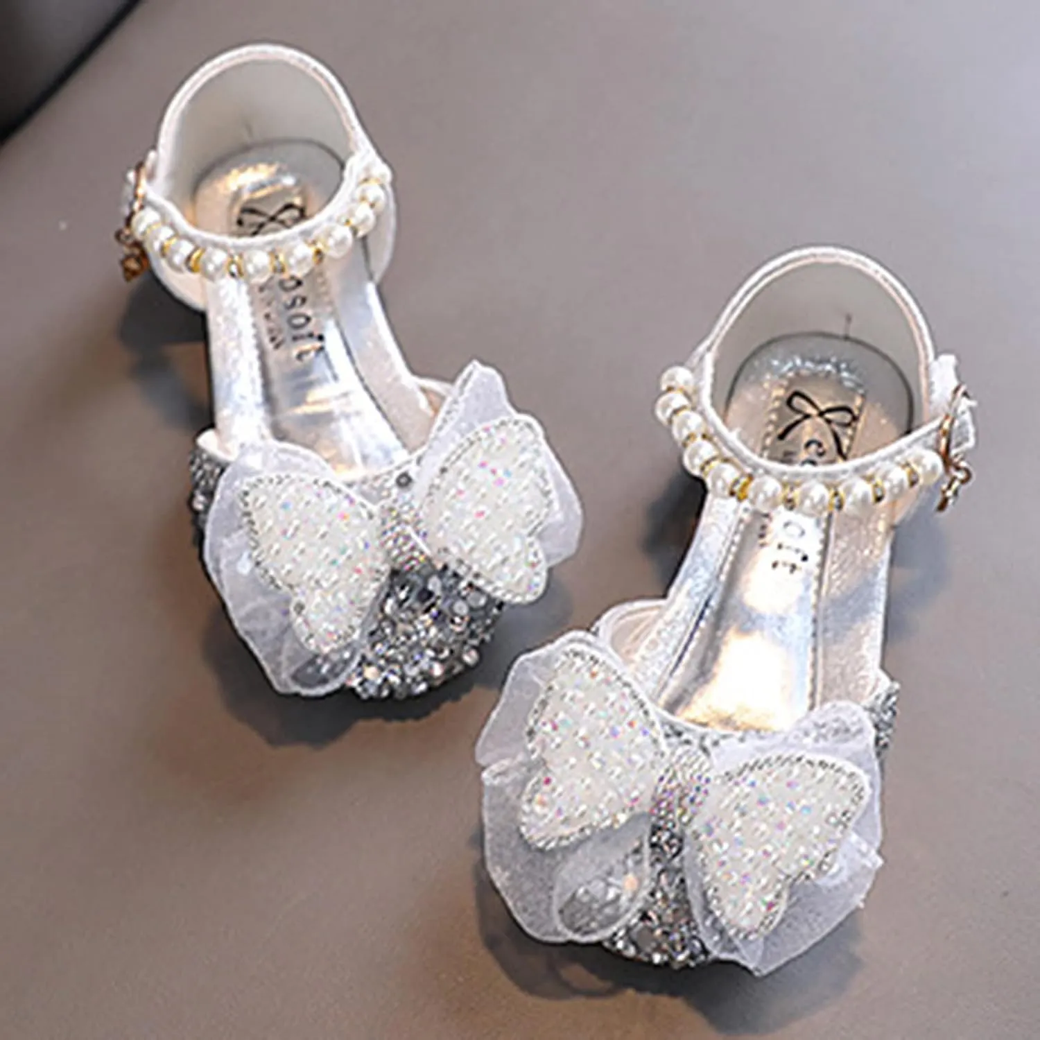 Fashion Spring and Summer Girls Sandals Party Dress Dance Show Princess Shoes Rhinestone Double Girl Sandal Size 12 (Silver, 3-3.5 Years Toddler)