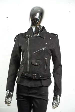 Faux Suede Biker Jacket  Black