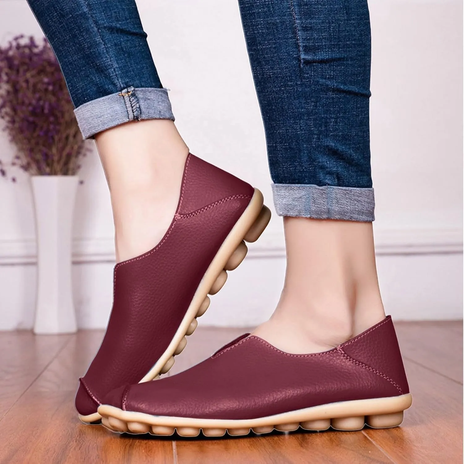 Flat Shoes for Women Comfortable Slip On Loafers Dressy Summer Closed Toe Flat Loafer Lightweight Comfort Walking Boat Shoe Fashion Casual Walking Nurse Shoes Non-Slip Loafer
