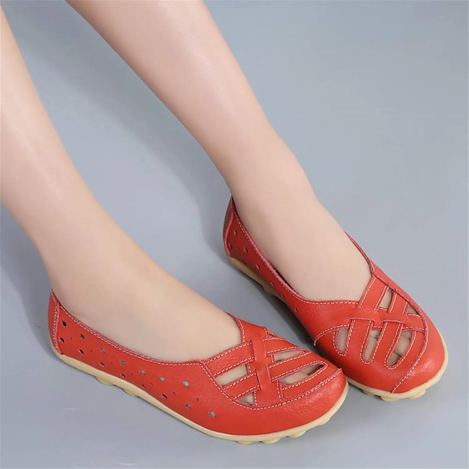 Flats for Women Comfort Loafers Breathable Closed Toe Sandals Leather Hollow Soft Summer Slip on Shoes Walking Office Driving Fashion Shoes