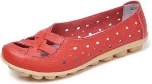Flats for Women Comfort Loafers Breathable Closed Toe Sandals Leather Hollow Soft Summer Slip on Shoes Walking Office Driving Fashion Shoes