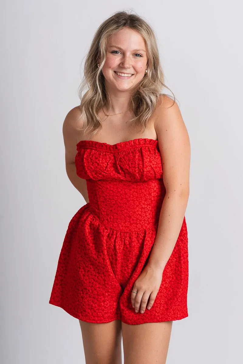 Floral lace romper red