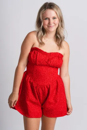 Floral lace romper red