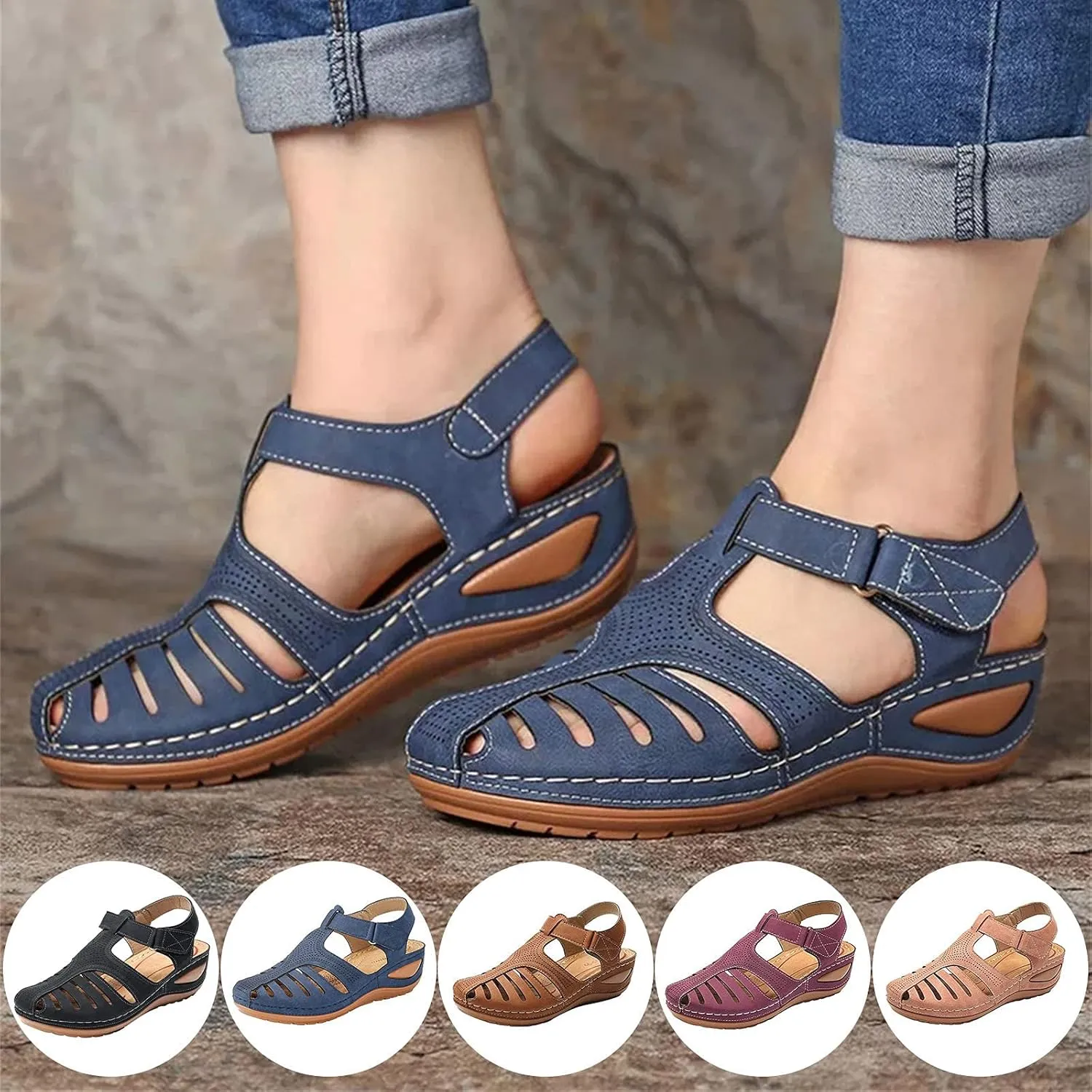 Gibobby Sandals Women Casual SummerOrthopedic Wedge Sandals Hollow Out Platform Gladiator Sandals Dressy Beach Shoes