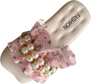 Girls Beach Slides Cute Print Square Head Open Toe Slippers Kids Girls Ruffle Non-Slip Slide Summer Casual Slipper