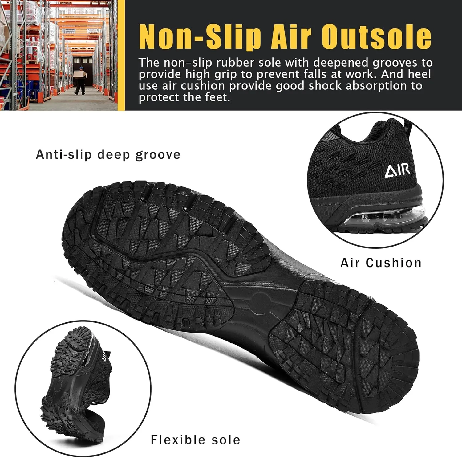 HiHatide Steel Toe Shoes for Men Work Shoes Safety Sneakers Air Cushion Lightweight Slip Resistant Breathable Comfortable