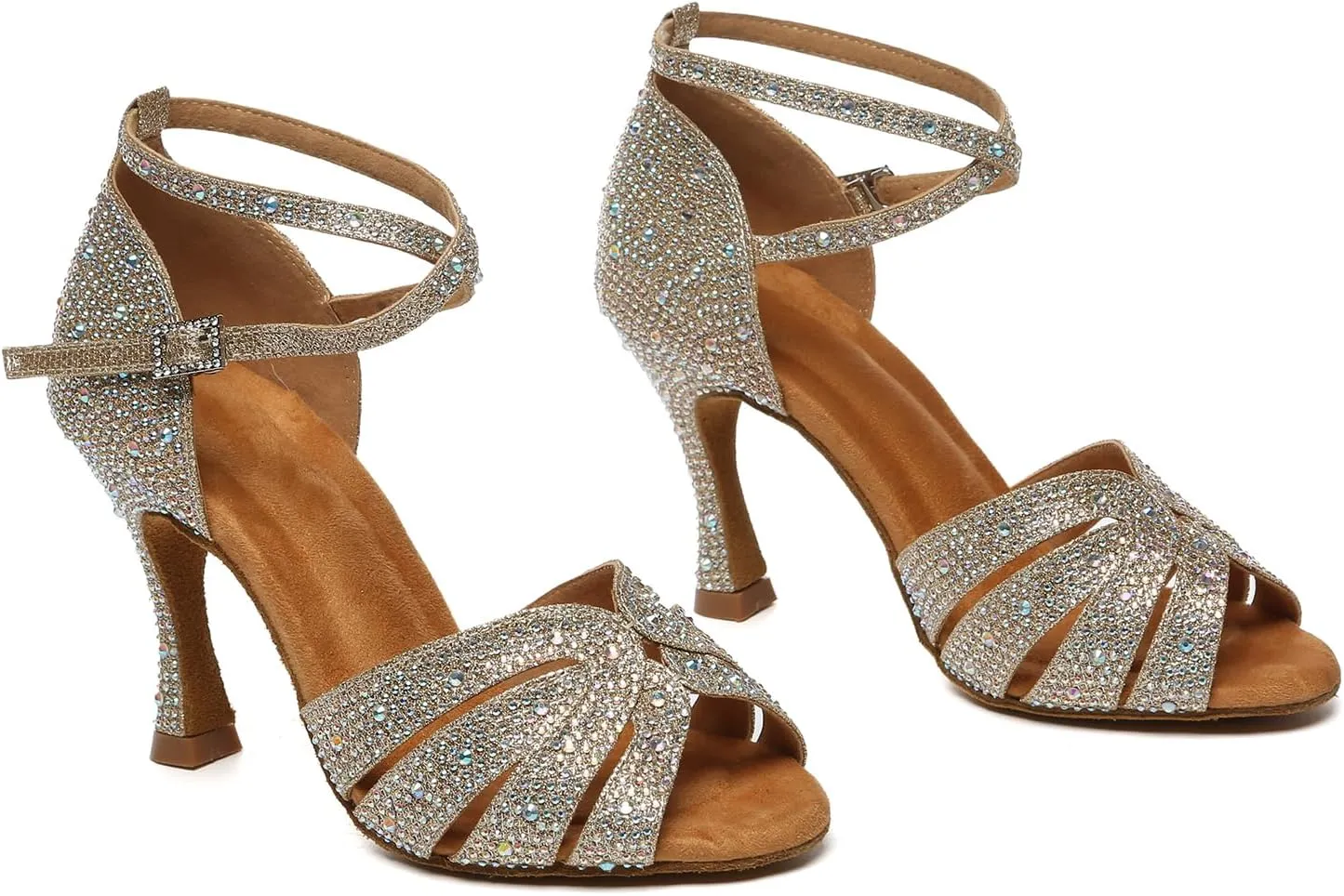 HIPPOSEUS Womens Rhinestone Latin Ballroom Dance Shoes Open Toe Salsa Tango ChaCha Performance Dancing Heels,Model YCL