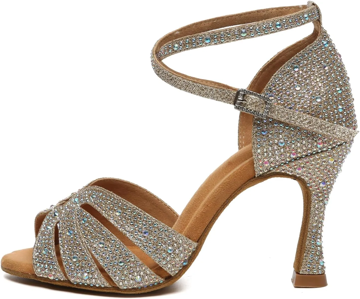 HIPPOSEUS Womens Rhinestone Latin Ballroom Dance Shoes Open Toe Salsa Tango ChaCha Performance Dancing Heels,Model YCL