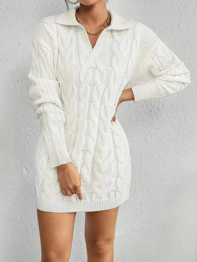 JazzHer Collar Neck Cable Knit Sweater Dress