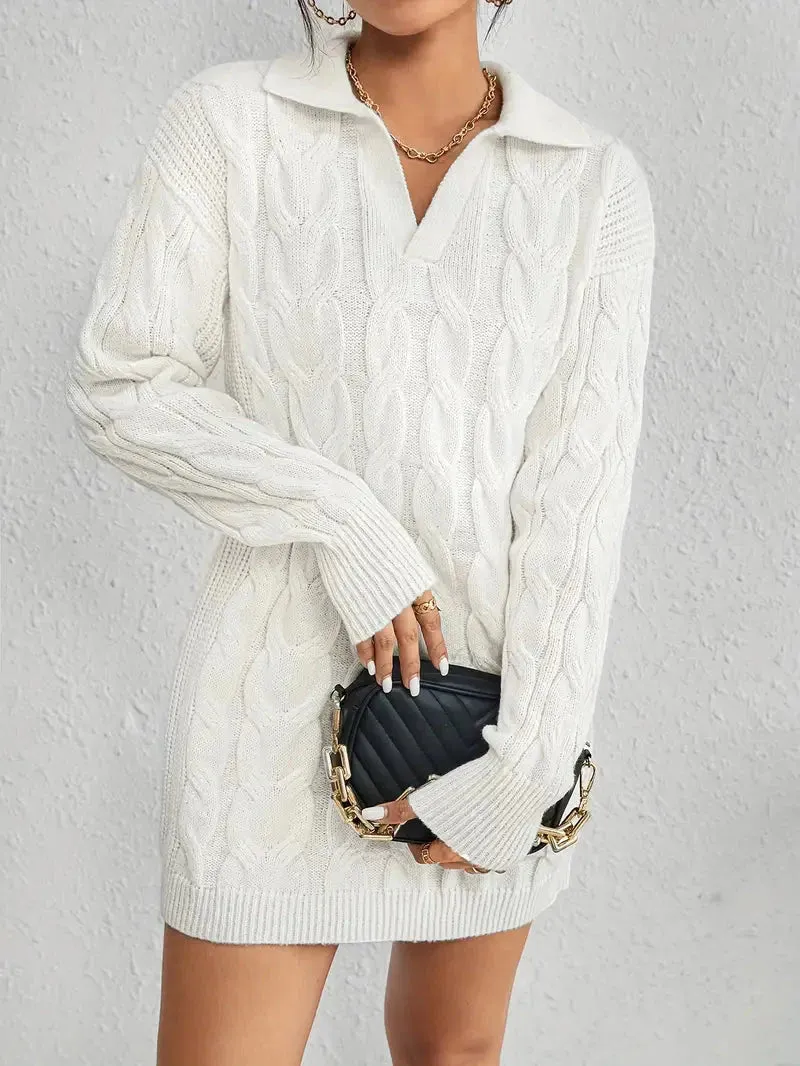 JazzHer Collar Neck Cable Knit Sweater Dress