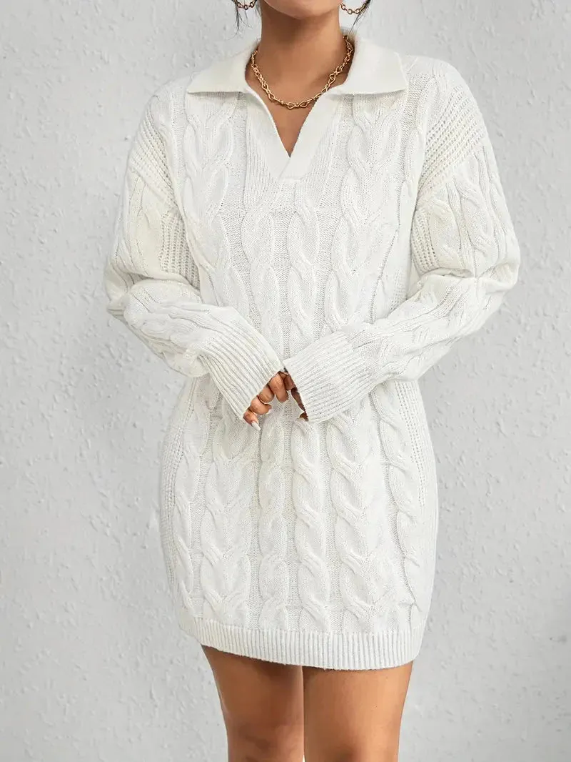 JazzHer Collar Neck Cable Knit Sweater Dress