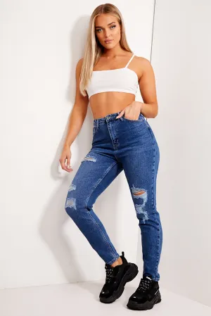 Jordan Mid Blue Ripped High Waisted Straight Leg Jeans