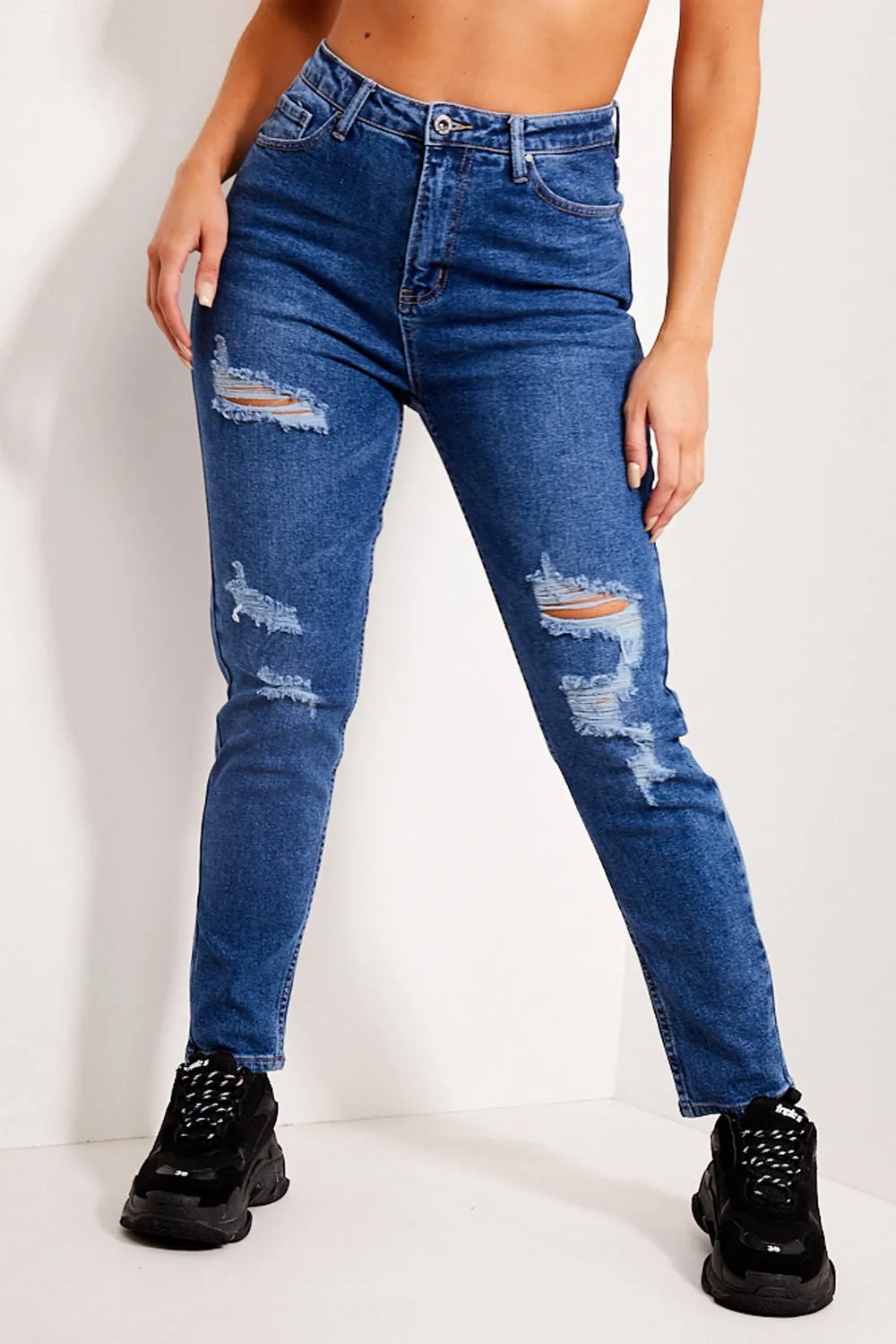 Jordan Mid Blue Ripped High Waisted Straight Leg Jeans