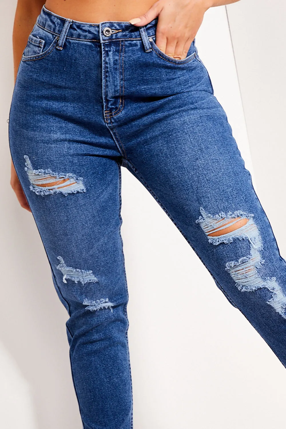 Jordan Mid Blue Ripped High Waisted Straight Leg Jeans