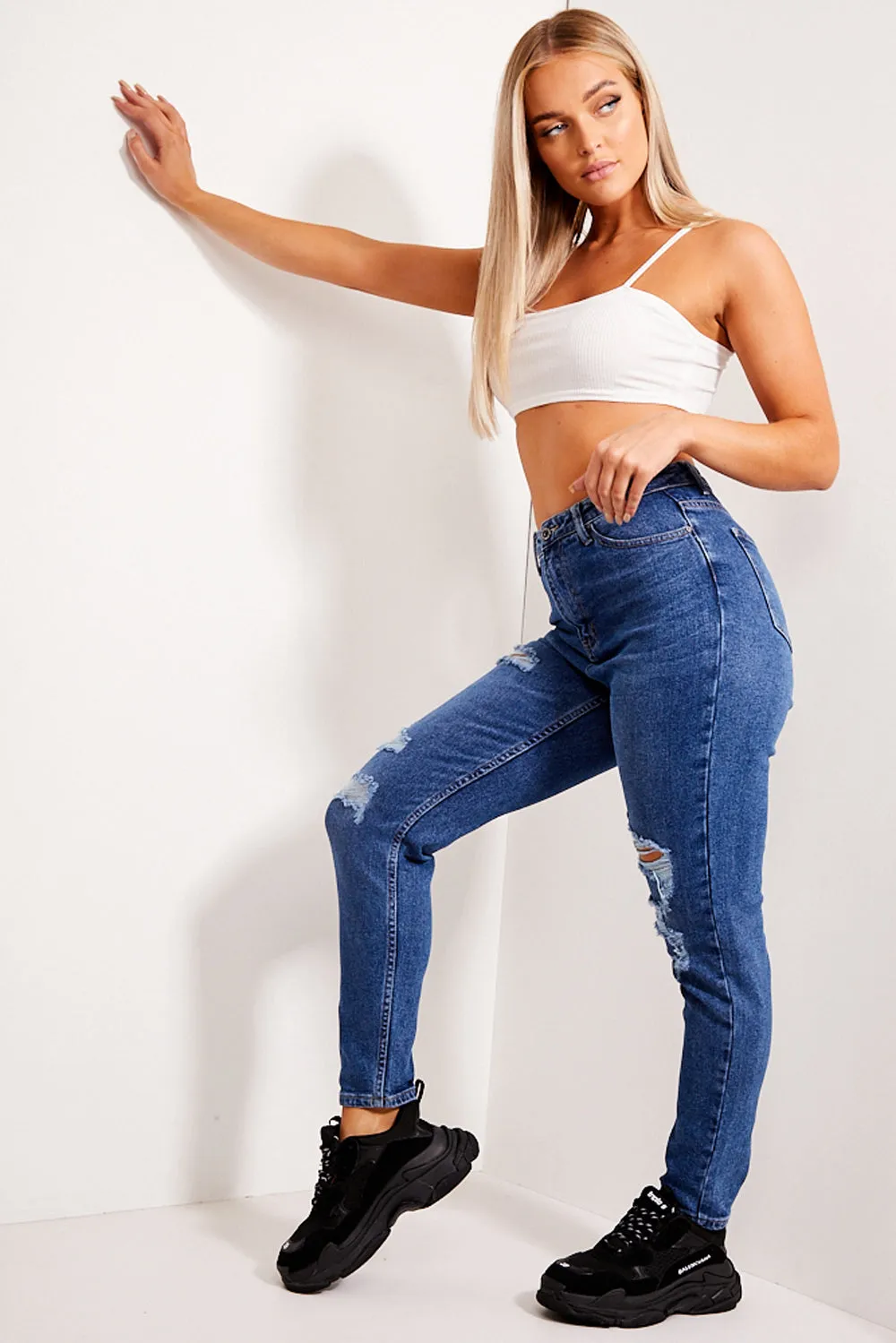 Jordan Mid Blue Ripped High Waisted Straight Leg Jeans