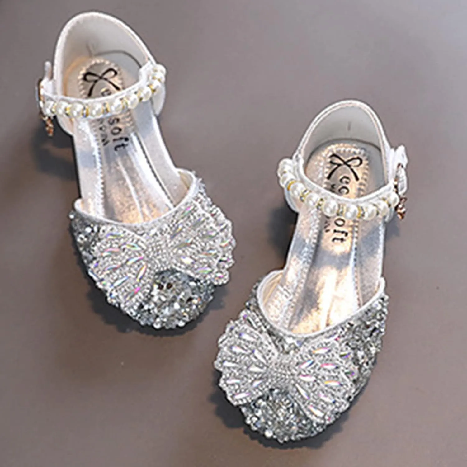 Kids Girls Sandal Bowknot Pearl Mary Jane Dress Shoes Wedding Party Glittler Shoes Kid Slip On Close Toe Sandal