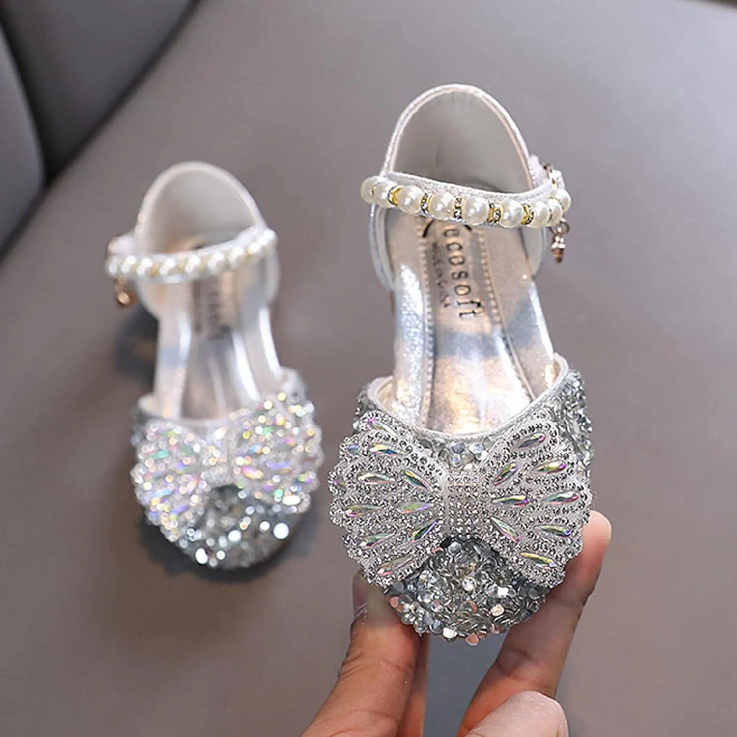 Kids Girls Sandal Bowknot Pearl Mary Jane Dress Shoes Wedding Party Glittler Shoes Kid Slip On Close Toe Sandal