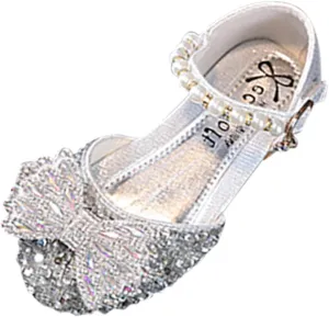 Kids Girls Sandal Bowknot Pearl Mary Jane Dress Shoes Wedding Party Glittler Shoes Kid Slip On Close Toe Sandal