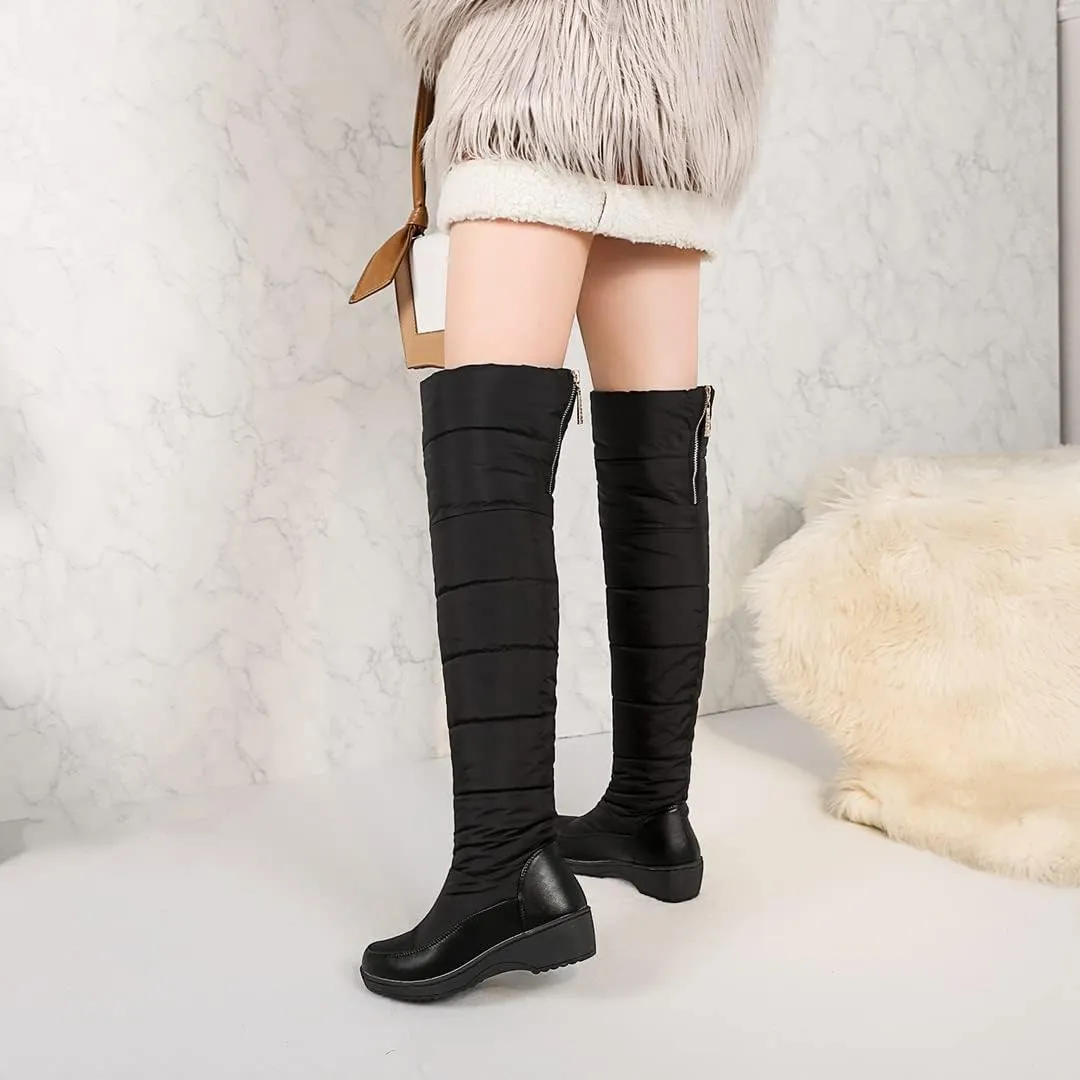 KUUTGG Women's Winter Over The Knee Thigh High Snow Boots Waterproof Rain Warm Fur Wide Calf Tall Snow Boot