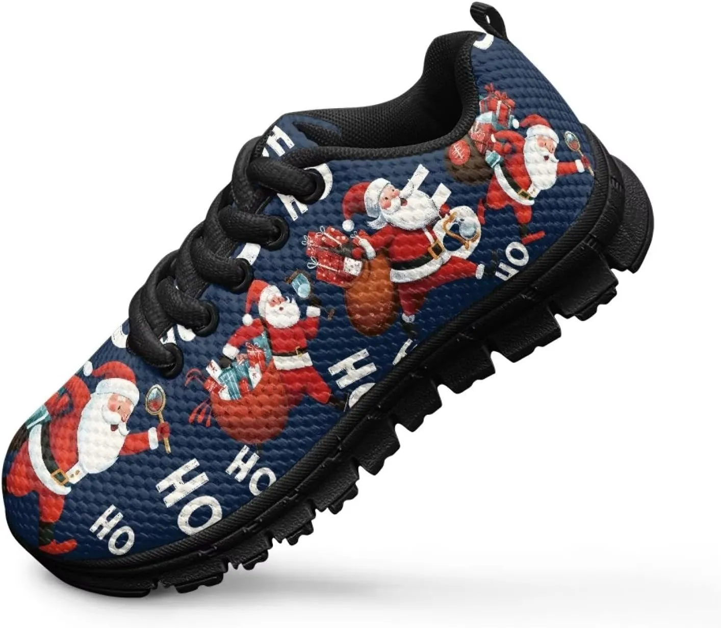 Lace-up Running Athletic Shoes Stylish Tennis Sneakers for Boys and Girls Lightweight Elastic Breathable Mesh Shoes for Christmas US Little Kid 11-13 Big Kid 1-5 Black Sole