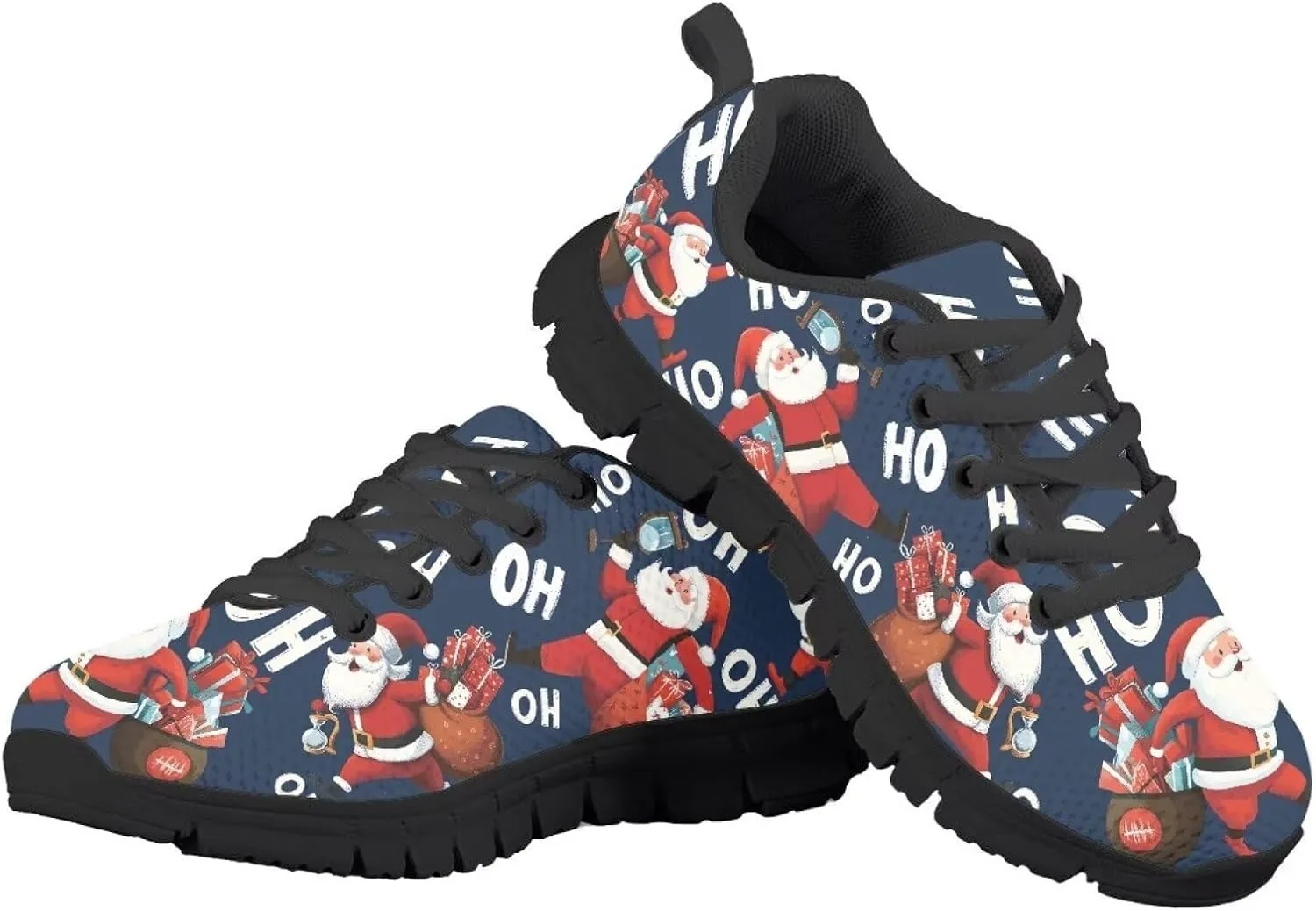 Lace-up Running Athletic Shoes Stylish Tennis Sneakers for Boys and Girls Lightweight Elastic Breathable Mesh Shoes for Christmas US Little Kid 11-13 Big Kid 1-5 Black Sole