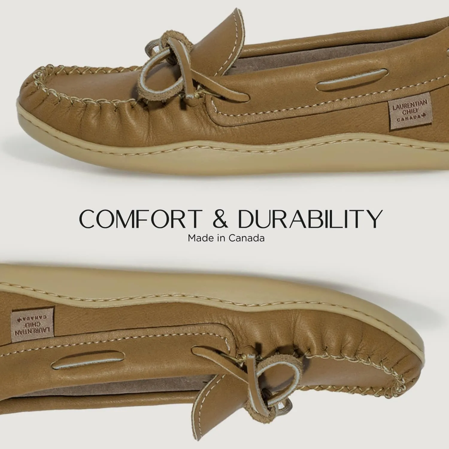 Laurentian Chief Moccasin with 8-Hole Collar for Men  Stylish and Comfortable House Slippers with Brown Rubber Sole  Leather Indoor and Outdoor Slippers