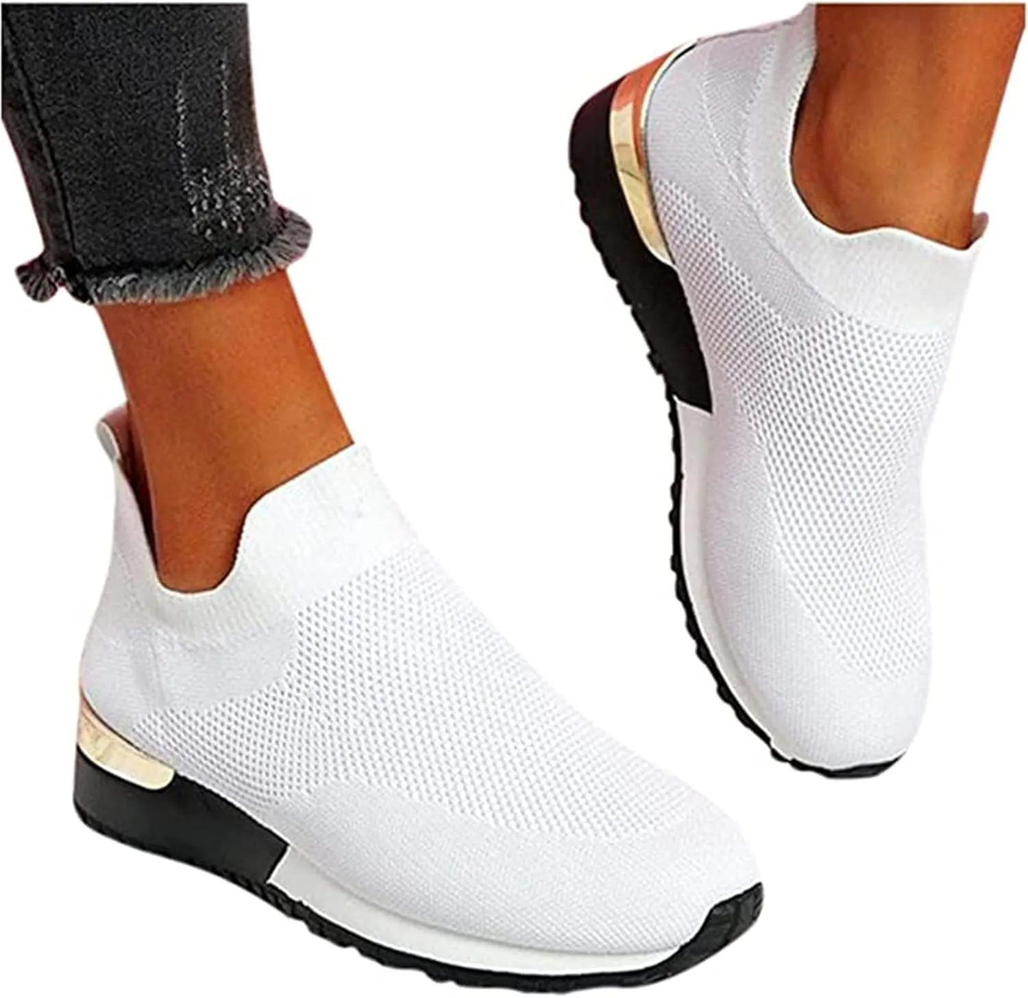 Lausiuoe Sneakers For Women Walking Shoes Comfortable Fashion Lightweight Casual Mesh Slip On Sneakers for Running Gym