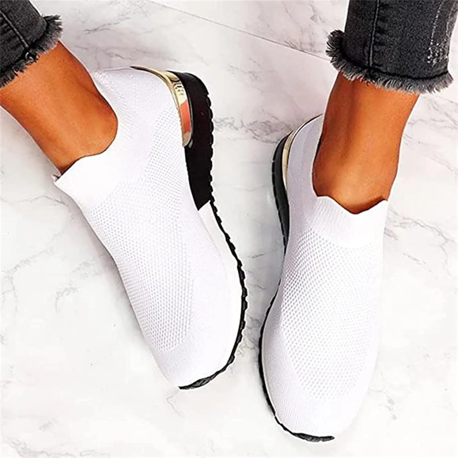 Lausiuoe Sneakers For Women Walking Shoes Comfortable Fashion Lightweight Casual Mesh Slip On Sneakers for Running Gym