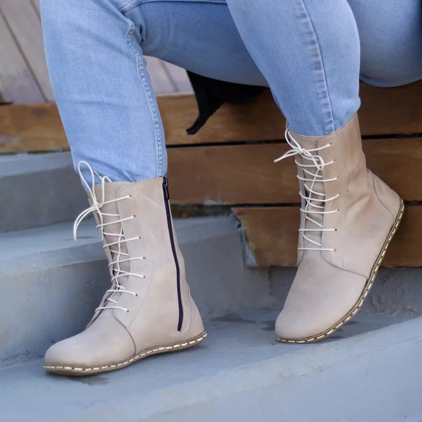 Luxury Edition - Artisian Made Beige Italian Leather Dominante Barefoot Boot