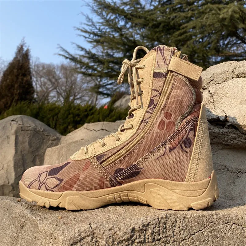 Men's camo tactical boots combat boots with side zipper High cut desert boots