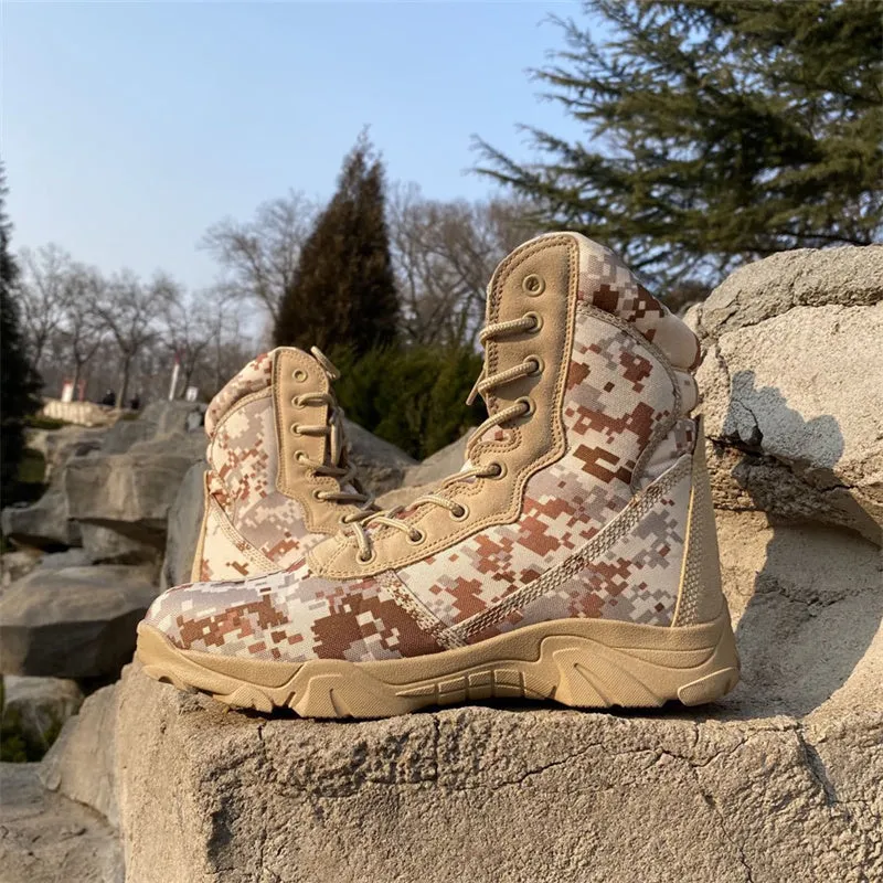 Men's camo tactical boots combat boots with side zipper High cut desert boots