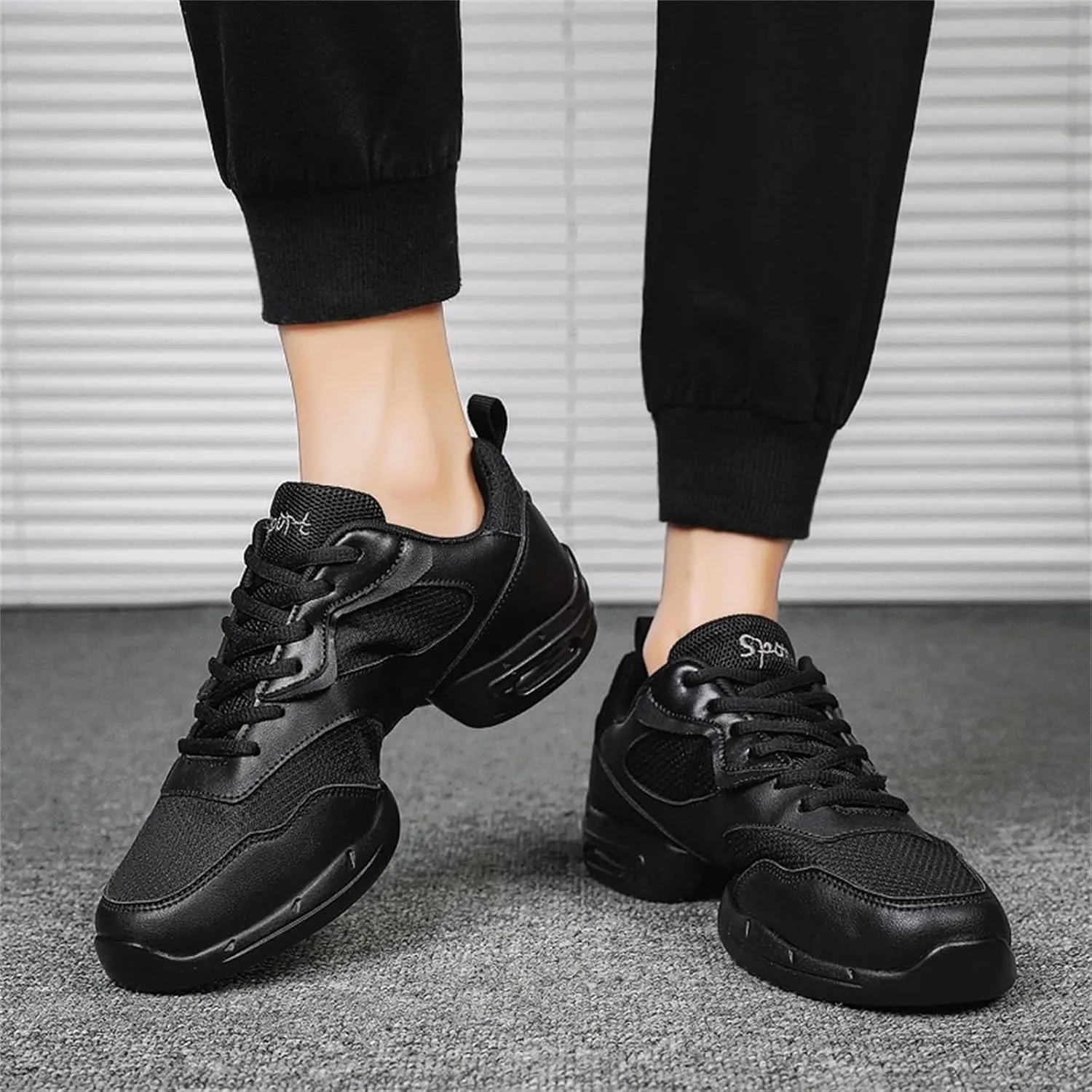 Men's Fashion Air Cushion Dance Shoes Sneakers Latin Jazz Ballroom Lace Up Dance Shoes Stylish Round Toe Platform Breathable Soft Bottom Outdoor Ballet Shoes for Men