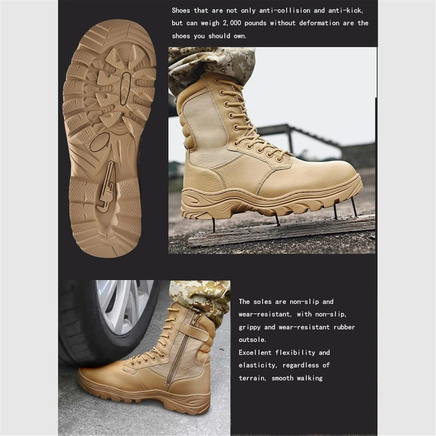 Mens Plus Size Steel Toe Boots, Wide Comfortable Breathable Leather Anti-Smash and Anti-Puncture Work Construction Boots, Indestructible Non-slip Safety Work Boot, for Warehouse