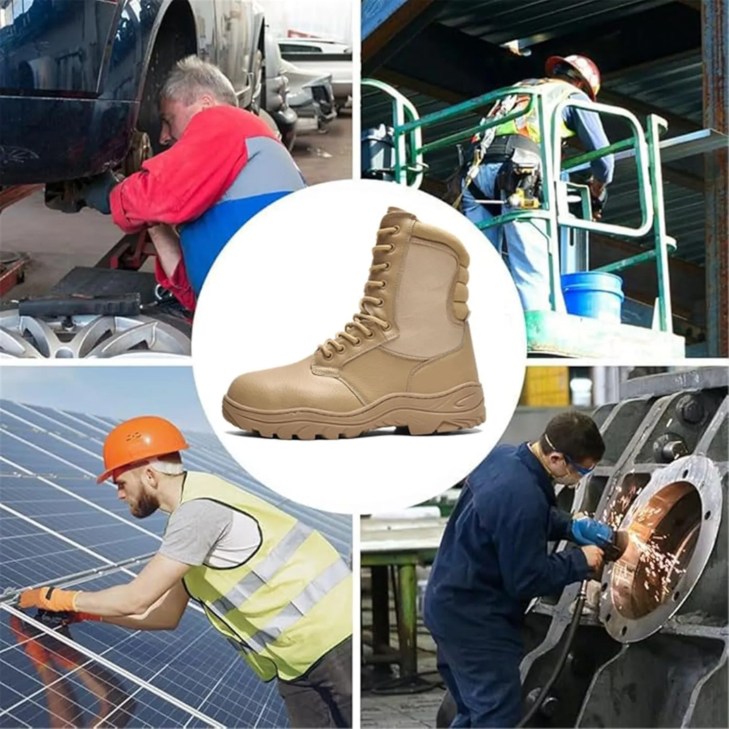 Mens Plus Size Steel Toe Boots, Wide Comfortable Breathable Leather Anti-Smash and Anti-Puncture Work Construction Boots, Indestructible Non-slip Safety Work Boot, for Warehouse
