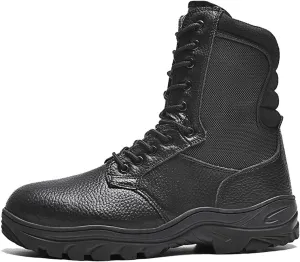 Mens Plus Size Steel Toe Boots, Wide Comfortable Breathable Leather Anti-Smash and Anti-Puncture Work Construction Boots, Indestructible Non-slip Safety Work Boot, for Warehouse