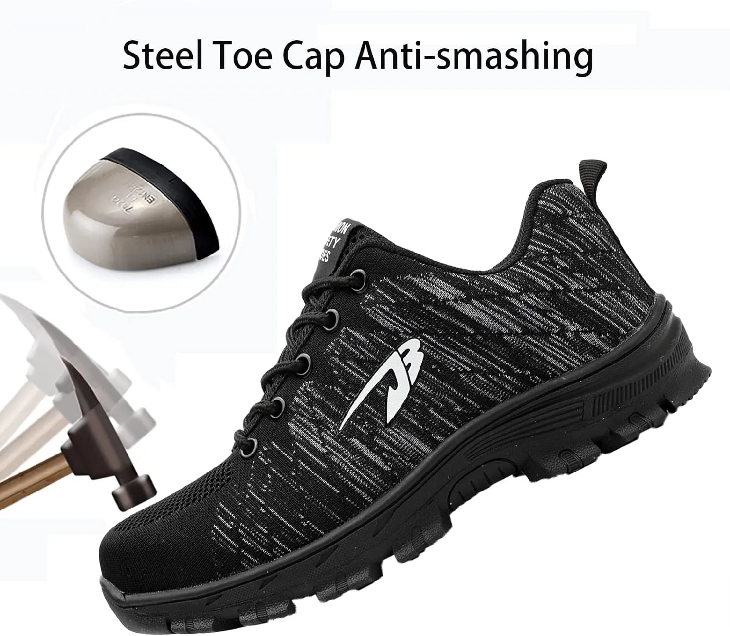 Men's Safety Toe Athletic Work Shoe,Lightweight Safety Shoes Slip Resistant Work Sneaker Breathable Puncture Proof Shoes,