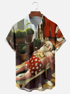 Men's Santa On Relaxing on his Balcony Short Sleeve Shirt