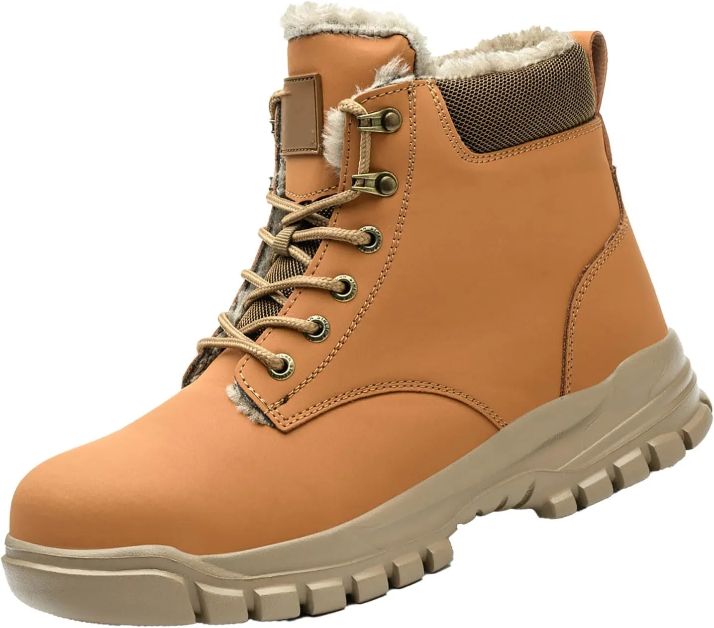 Mens Work Boots Waterproof Hiking Sneakers Zip Up Fur Lined Womens Safety Toe Shoes Wide Width Lightweight Outdoor Botas Mid Ankle Work Casual Hike Grounded Footwear